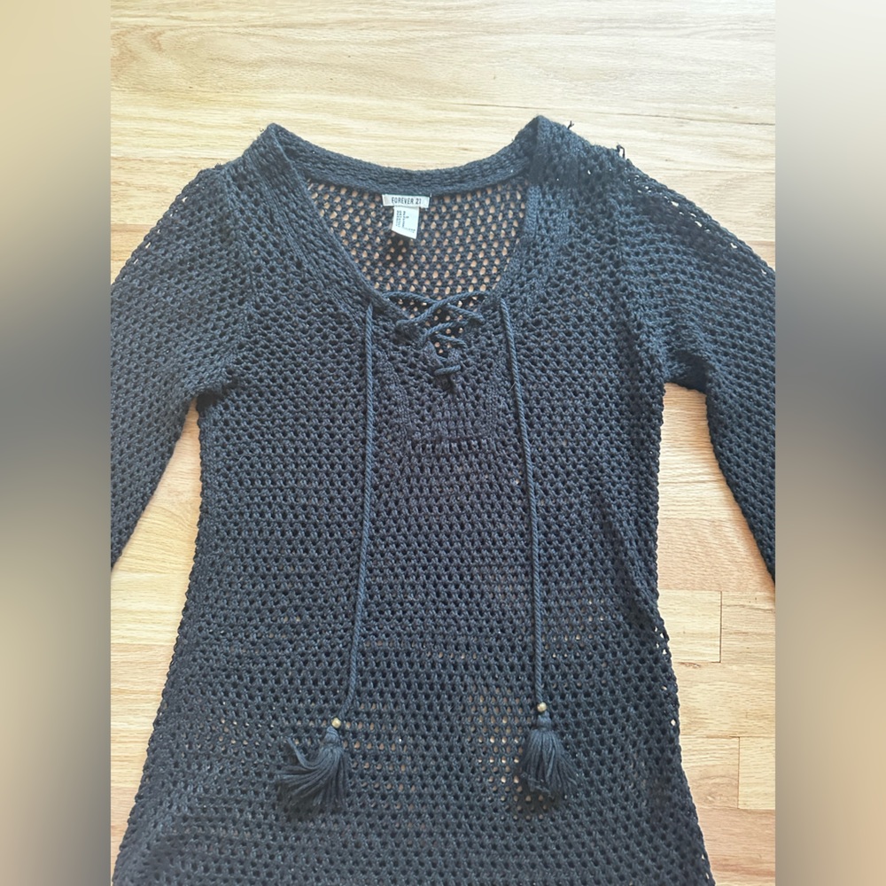 Forever 21 Black Crochet Bathing suit cover up mini dress